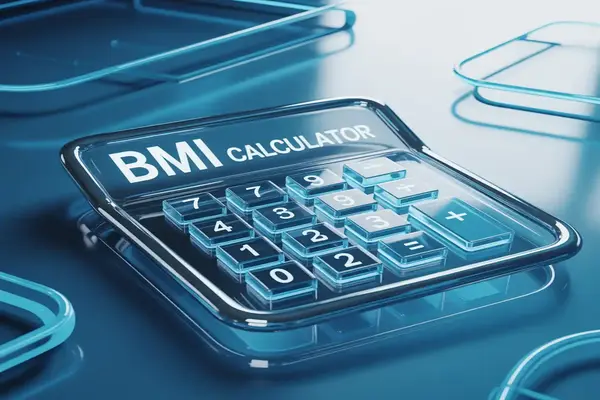 Digital BMI calculator keypad displaying body mass index calculation for health assessment using Toolzaa online tool