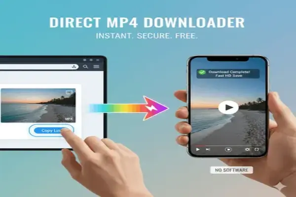 Direct video file downloader banner showing how to save MP4 videos on mobile and desktop devices